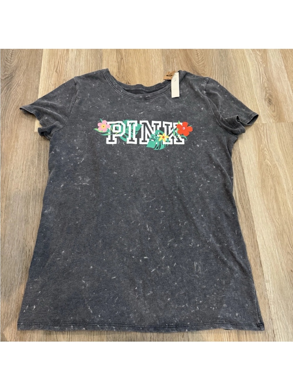 PINK Victoria's Secret Charcoal Tee with Floral Logo